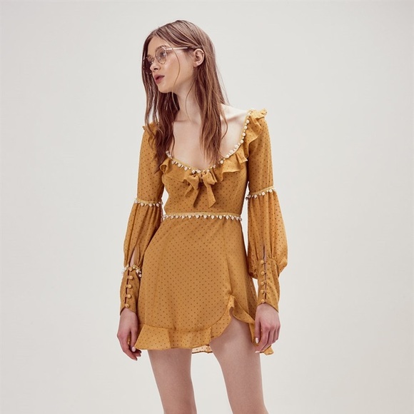For Love & Lemons Marquee Mini Dress Mustard M NWT - Picture 6 of 16